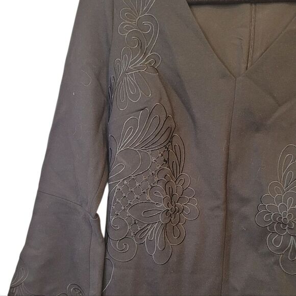 Kobi Halperin Black Floral Embroidered Stretch Knit Dress Size M - Picture 4 of 5